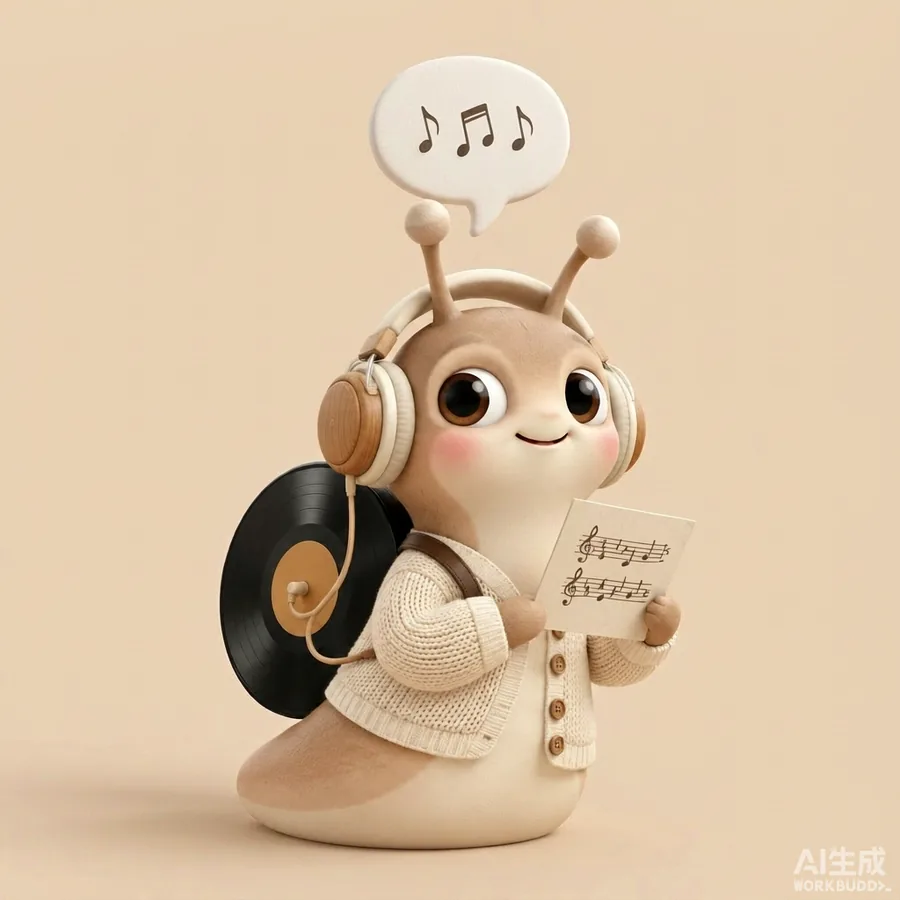 蜗牛拿着乐谱,头顶浮出音符气泡