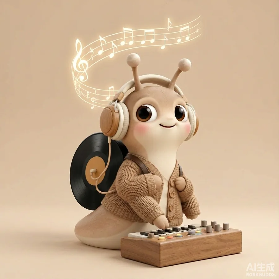 蜗牛在合成器前编曲,头顶飘起五线谱