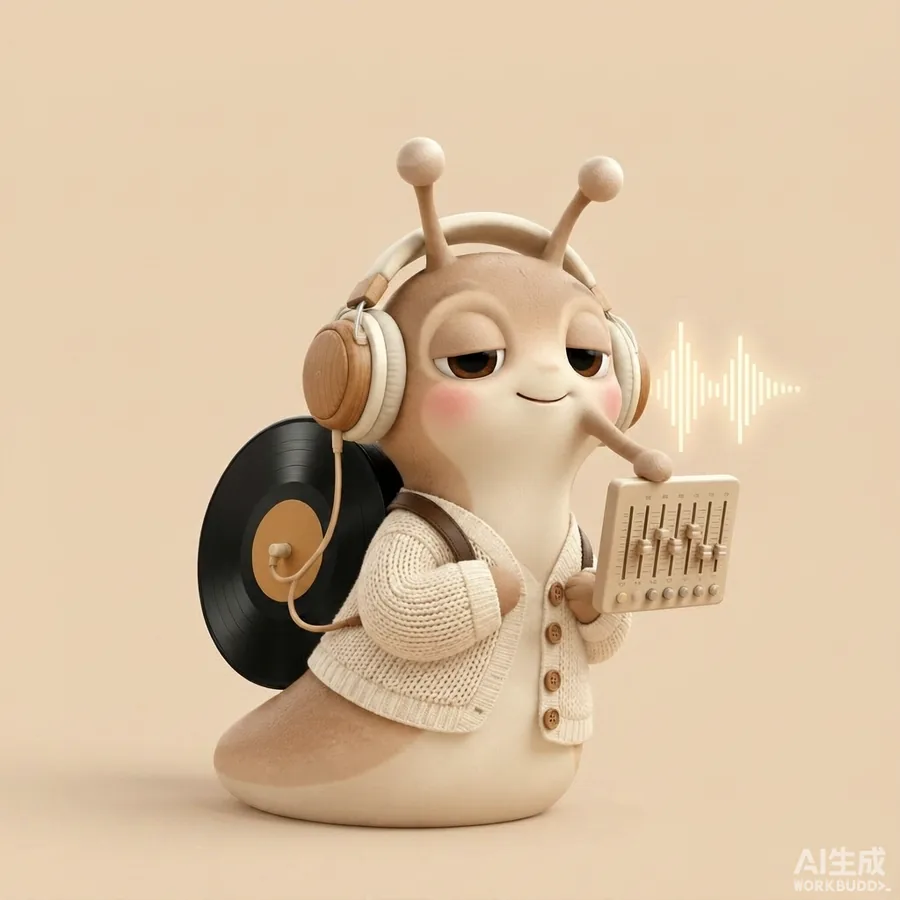 蜗牛举着调音台微调,身旁浮着波形