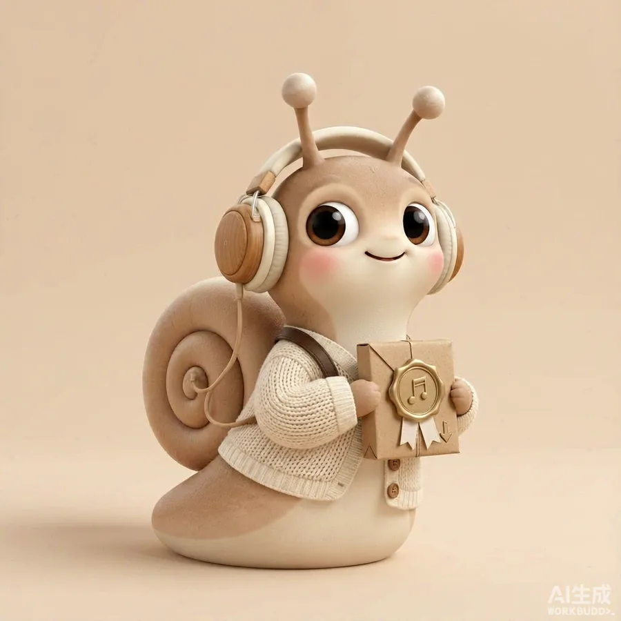 蜗牛抱着一份盖了音符印章的交付包